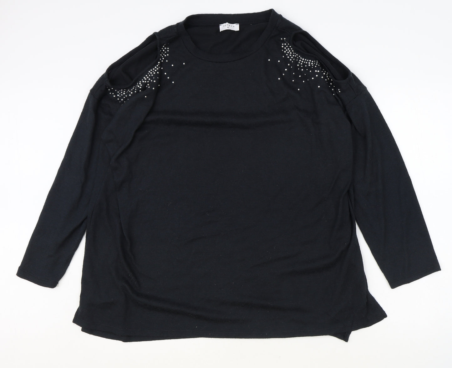 Papaya Womens Black Polyester Basic Blouse Size XL Scoop Neck - Cold Shoulder Detail