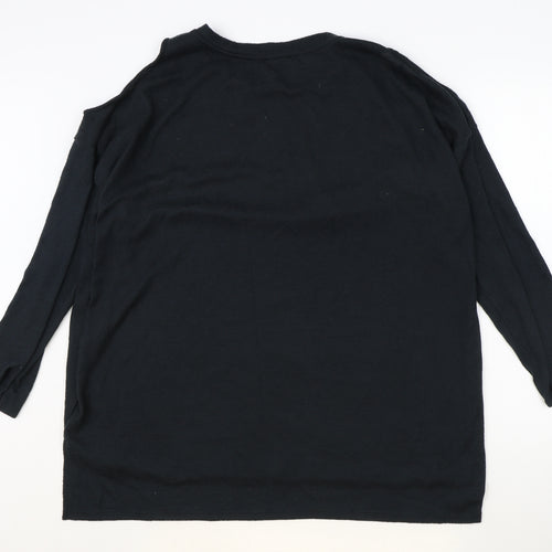 Papaya Womens Black Polyester Basic Blouse Size XL Scoop Neck - Cold Shoulder Detail