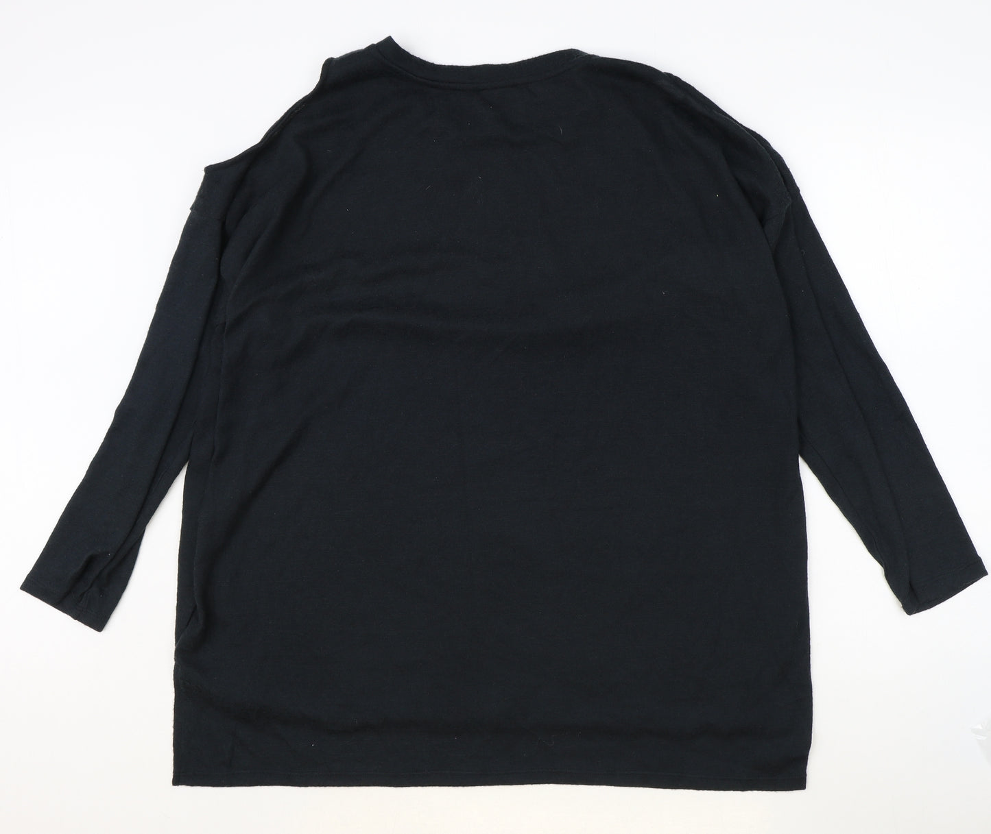 Papaya Womens Black Polyester Basic Blouse Size XL Scoop Neck - Cold Shoulder Detail