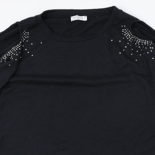 Papaya Womens Black Polyester Basic Blouse Size XL Scoop Neck - Cold Shoulder Detail