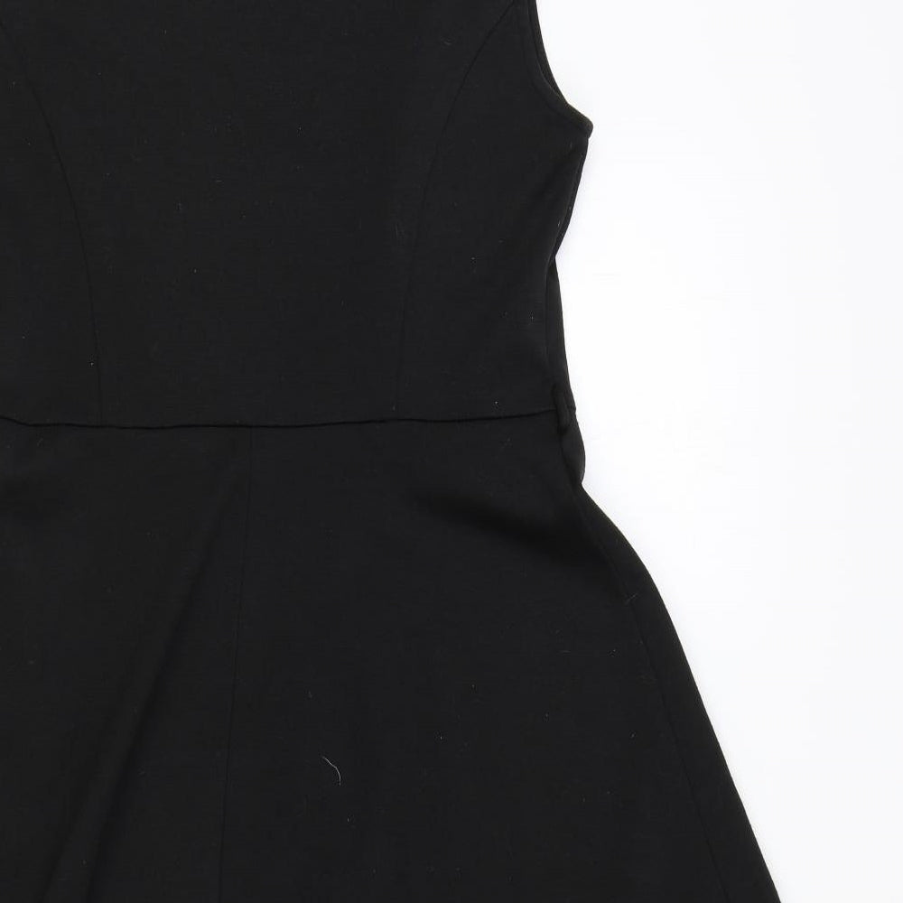 BHS Womens Black Polyester Fit & Flare Size 12 Mock Neck Button