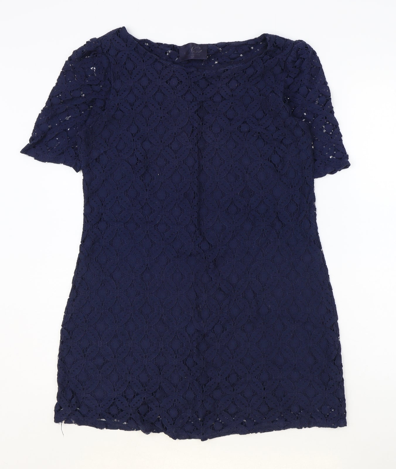 NEXT Womens Blue Geometric Cotton Sheath Size 12 Boat Neck Pullover