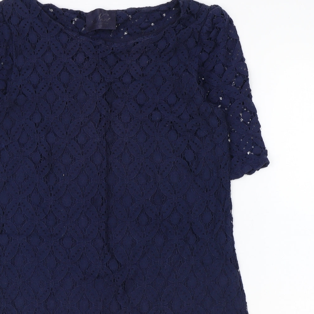 NEXT Womens Blue Geometric Cotton Sheath Size 12 Boat Neck Pullover