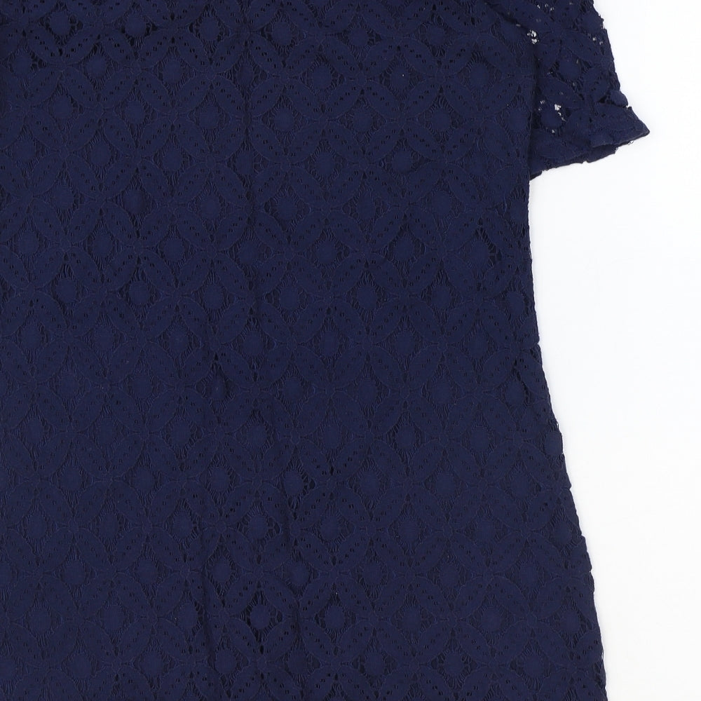 NEXT Womens Blue Geometric Cotton Sheath Size 12 Boat Neck Pullover