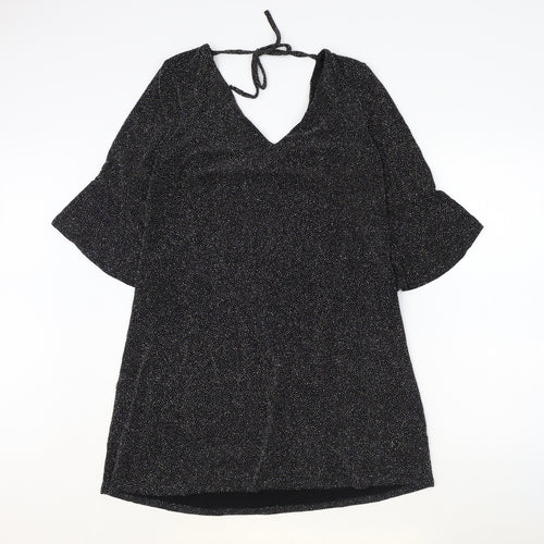 F&F Womens Black Nylon A-Line Size 12 V-Neck Tie