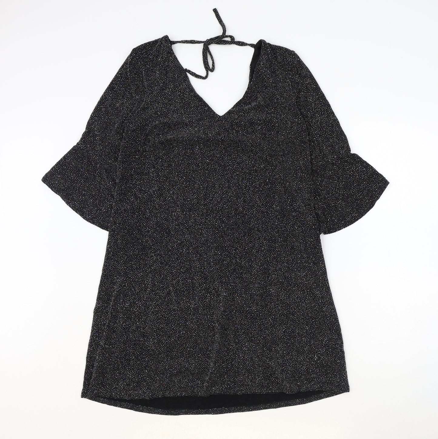 F&F Womens Black Nylon A-Line Size 12 V-Neck Tie