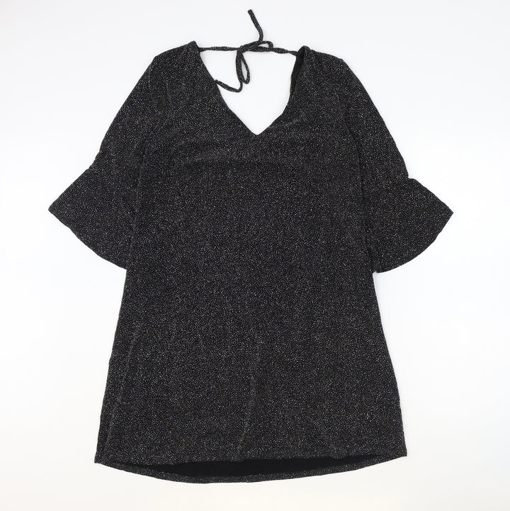 F&F Womens Black Nylon A-Line Size 12 V-Neck Tie