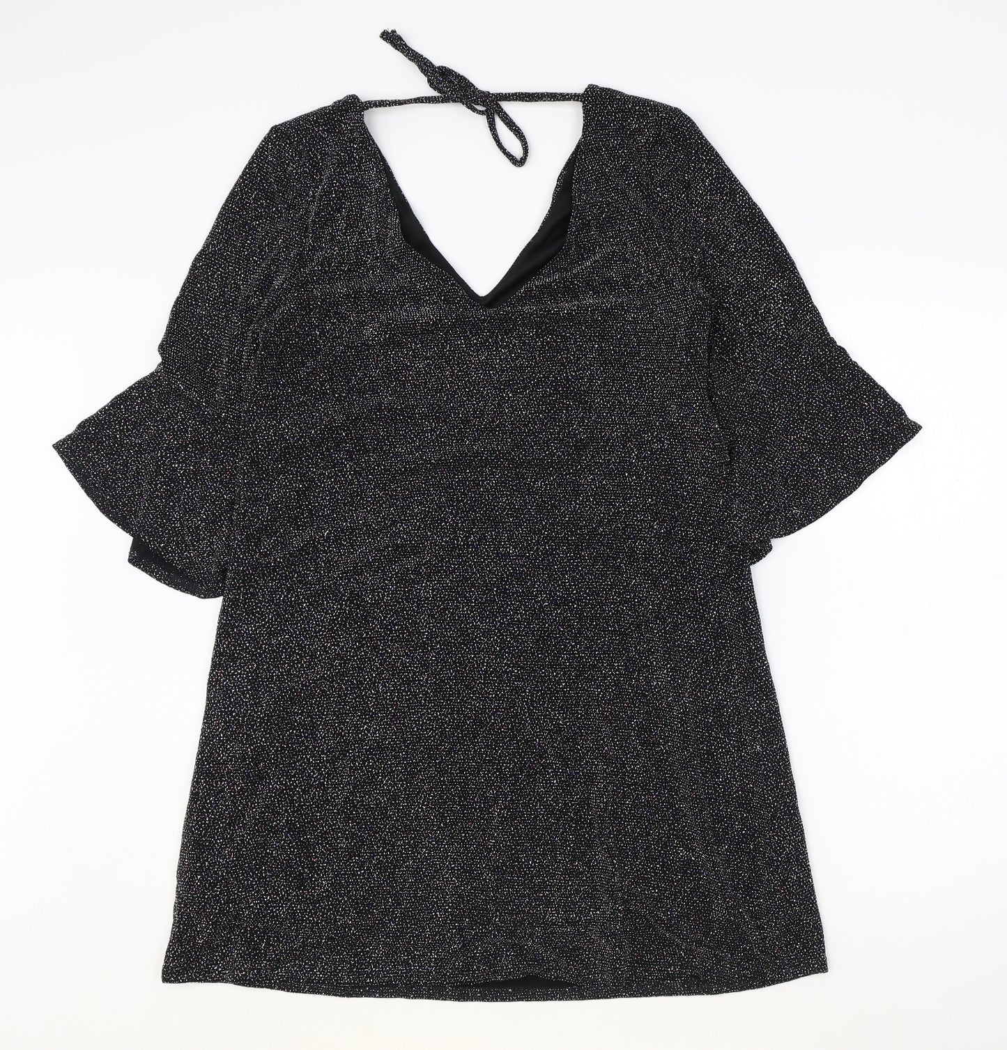 F&F Womens Black Nylon A-Line Size 12 V-Neck Tie