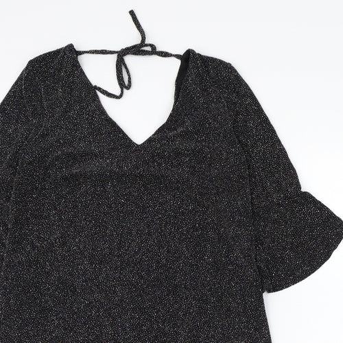F&F Womens Black Nylon A-Line Size 12 V-Neck Tie
