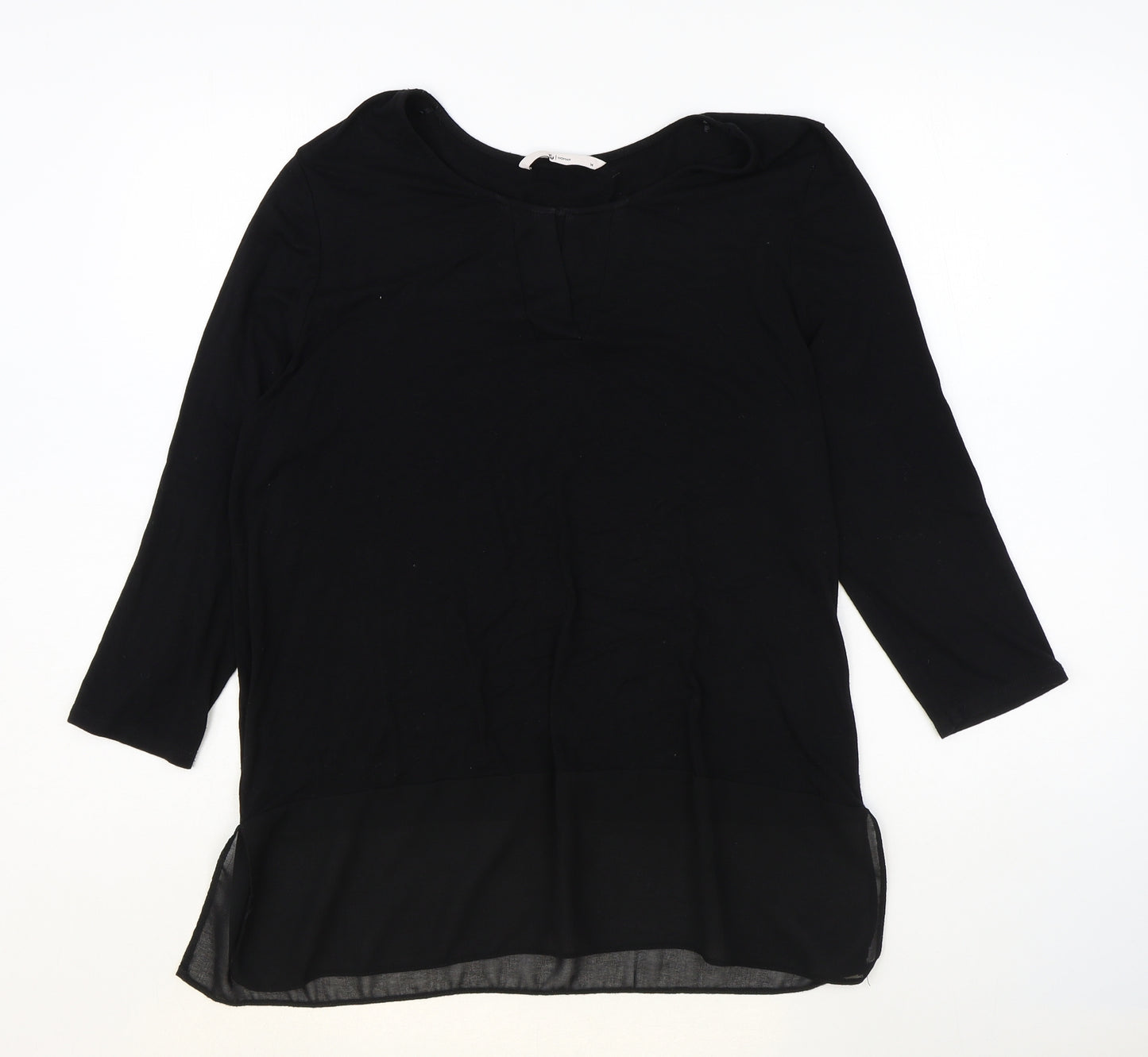 TU Womens Black Polyester Basic Blouse Size 14 Round Neck
