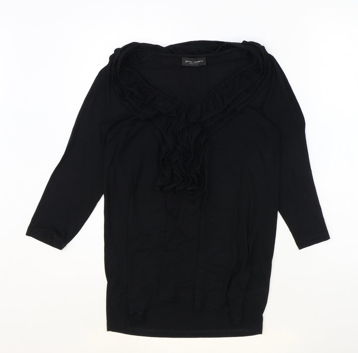 James Lakeland Womens Black Polyester Basic T-Shirt Size 14 Round Neck