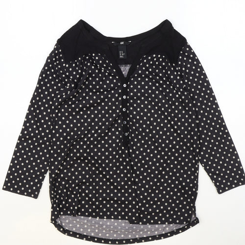 H&M Womens Blue Polka Dot Viscose Basic Blouse Size XS V-Neck