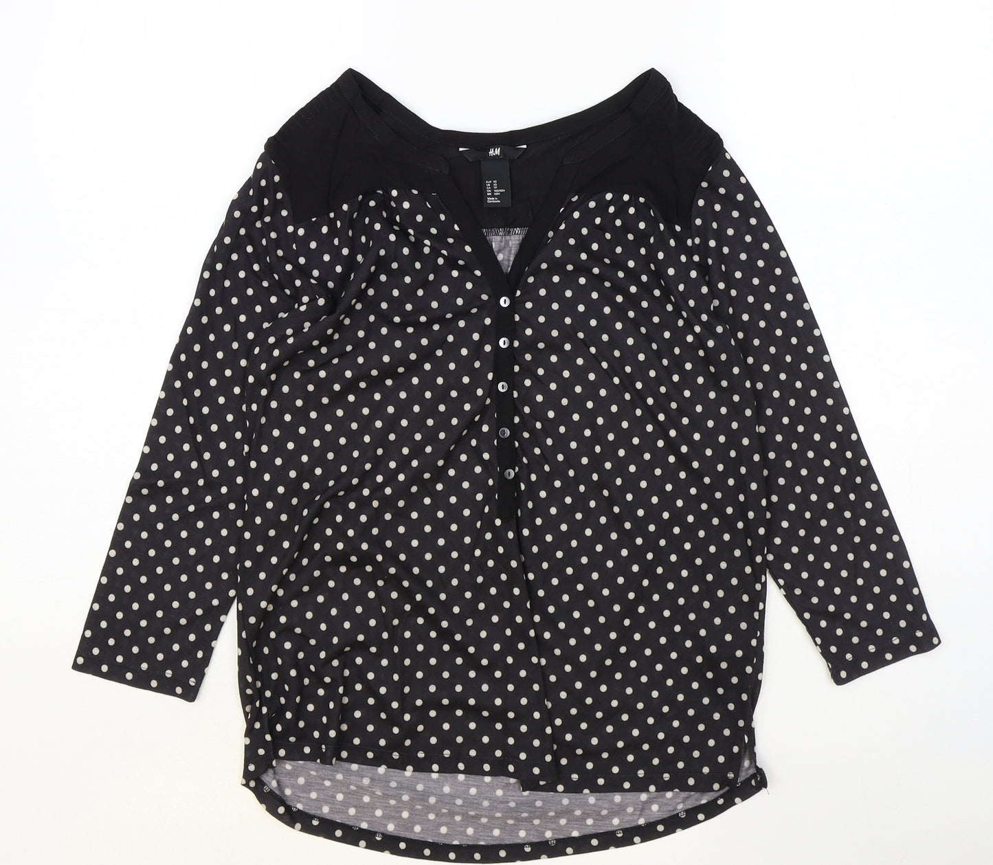 H&M Womens Blue Polka Dot Viscose Basic Blouse Size XS V-Neck