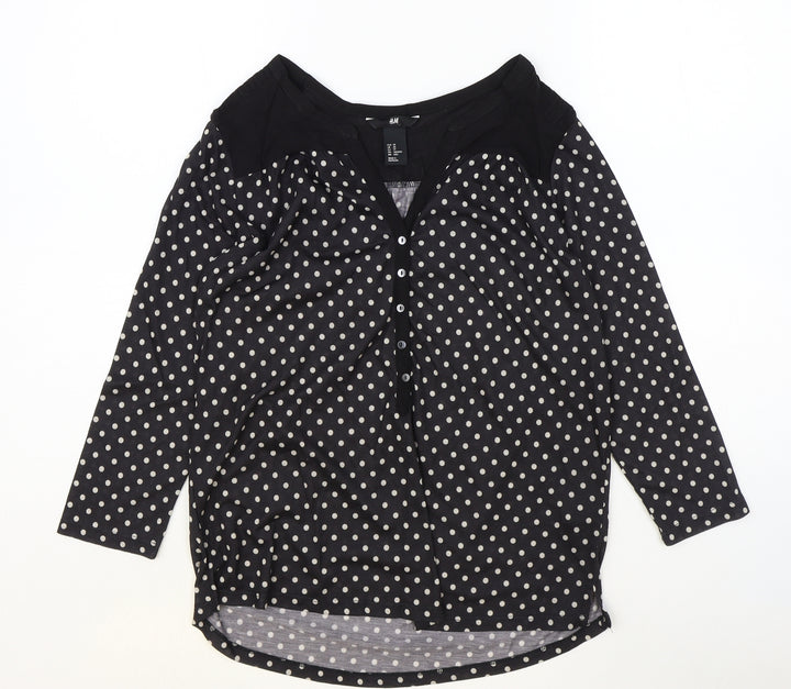 H&M Womens Blue Polka Dot Viscose Basic Blouse Size XS V-Neck
