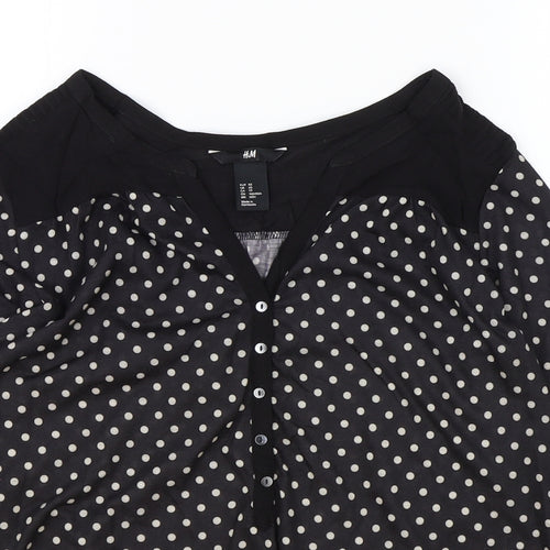 H&M Womens Blue Polka Dot Viscose Basic Blouse Size XS V-Neck
