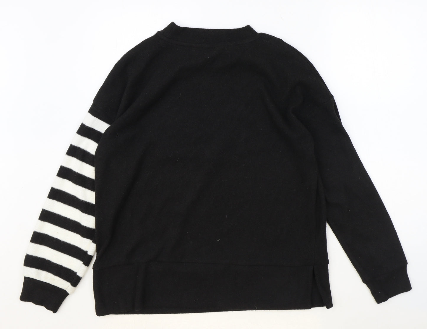 F&F Womens Black Round Neck Striped Polyester Pullover Jumper Size S