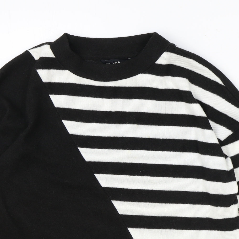 F&F Womens Black Round Neck Striped Polyester Pullover Jumper Size S