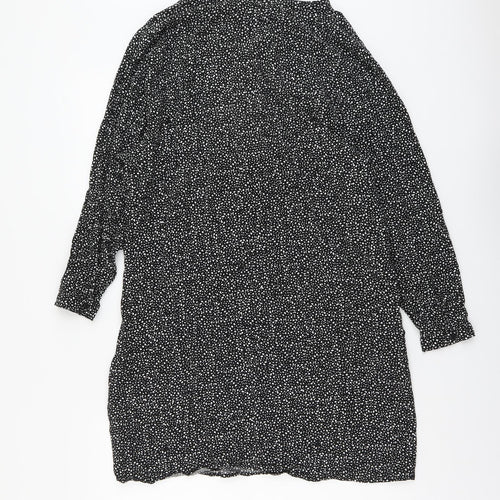 H&M Womens Black Geometric Viscose A-Line Size M V-Neck Button