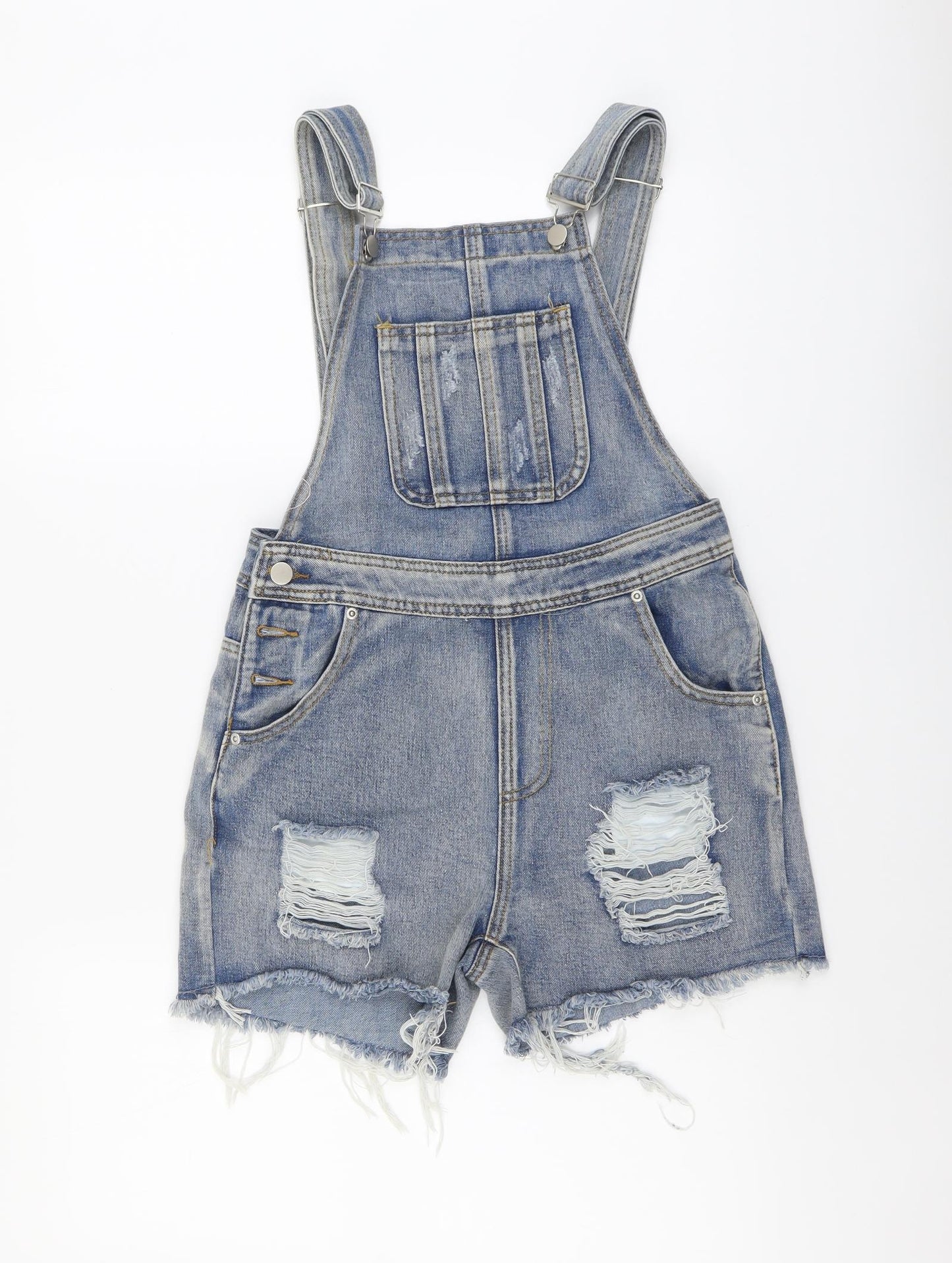 Boohoo Womens Blue Cotton Dungaree One-Piece Size 8 Button