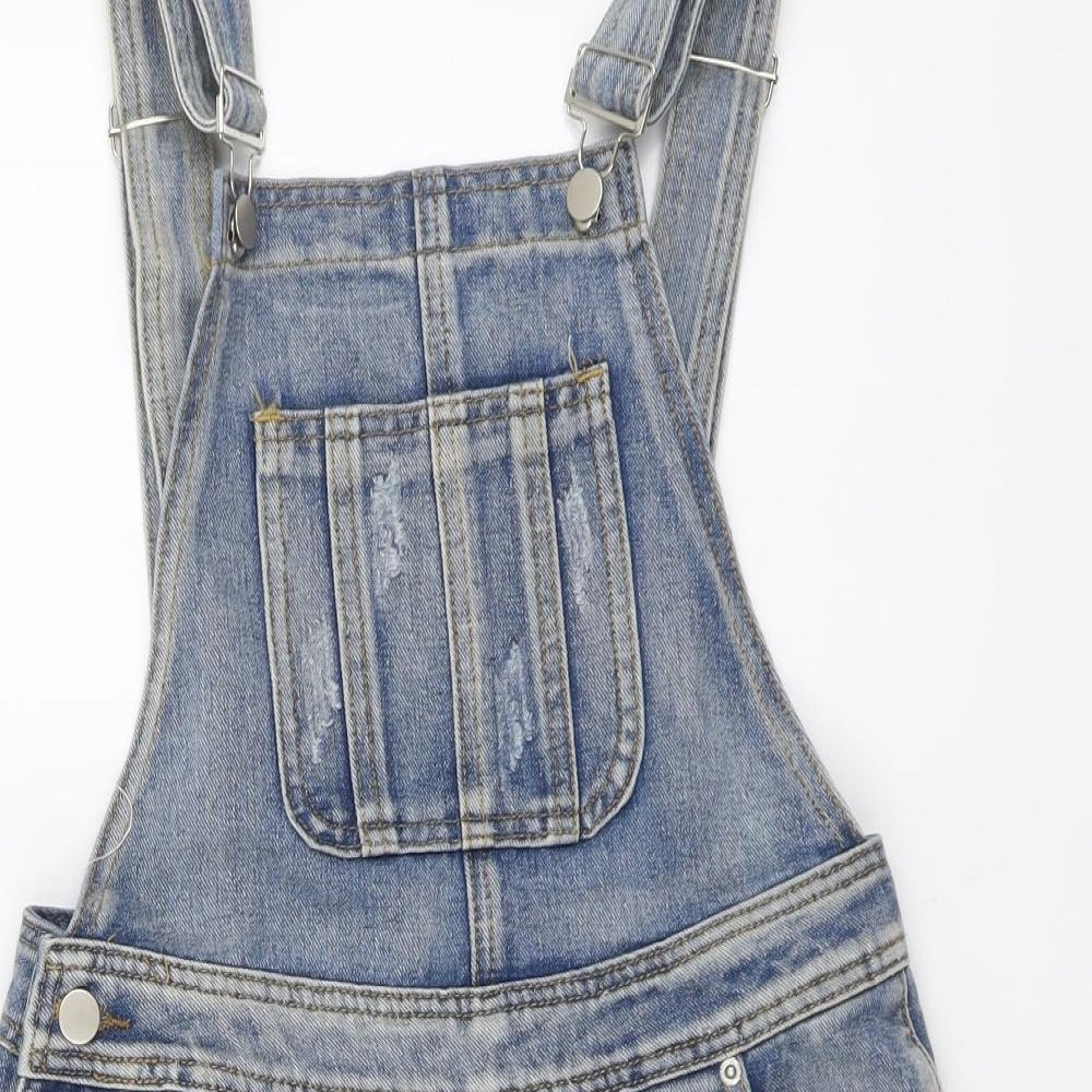 Boohoo Womens Blue Cotton Dungaree One-Piece Size 8 Button