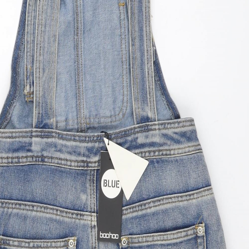 Boohoo Womens Blue Cotton Dungaree One-Piece Size 8 Button