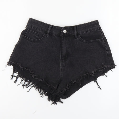 SheIn Womens Black Cotton Hot Pants Shorts Size M L3 in Regular Button - Distressed