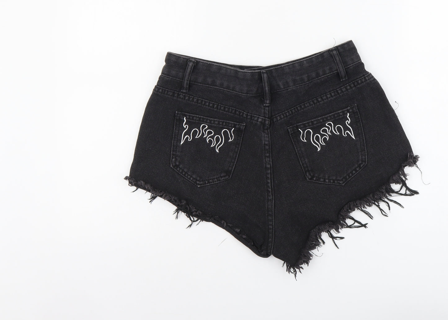 SheIn Womens Black Cotton Hot Pants Shorts Size M L3 in Regular Button - Distressed