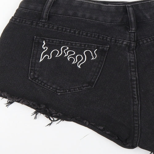 SheIn Womens Black Cotton Hot Pants Shorts Size M L3 in Regular Button - Distressed