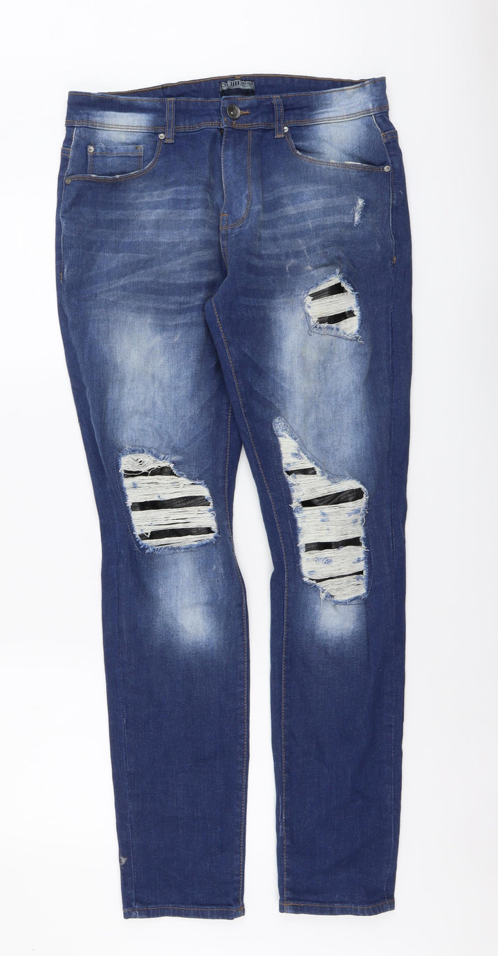ONM Mens Blue Cotton Straight Jeans Size 32 in L32 in Regular Button