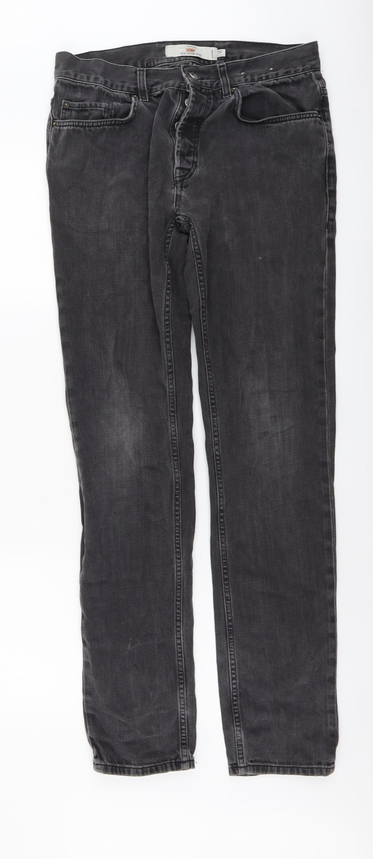 Topshop Mens Grey Cotton Straight Jeans Size 32 in L33 in Regular Button