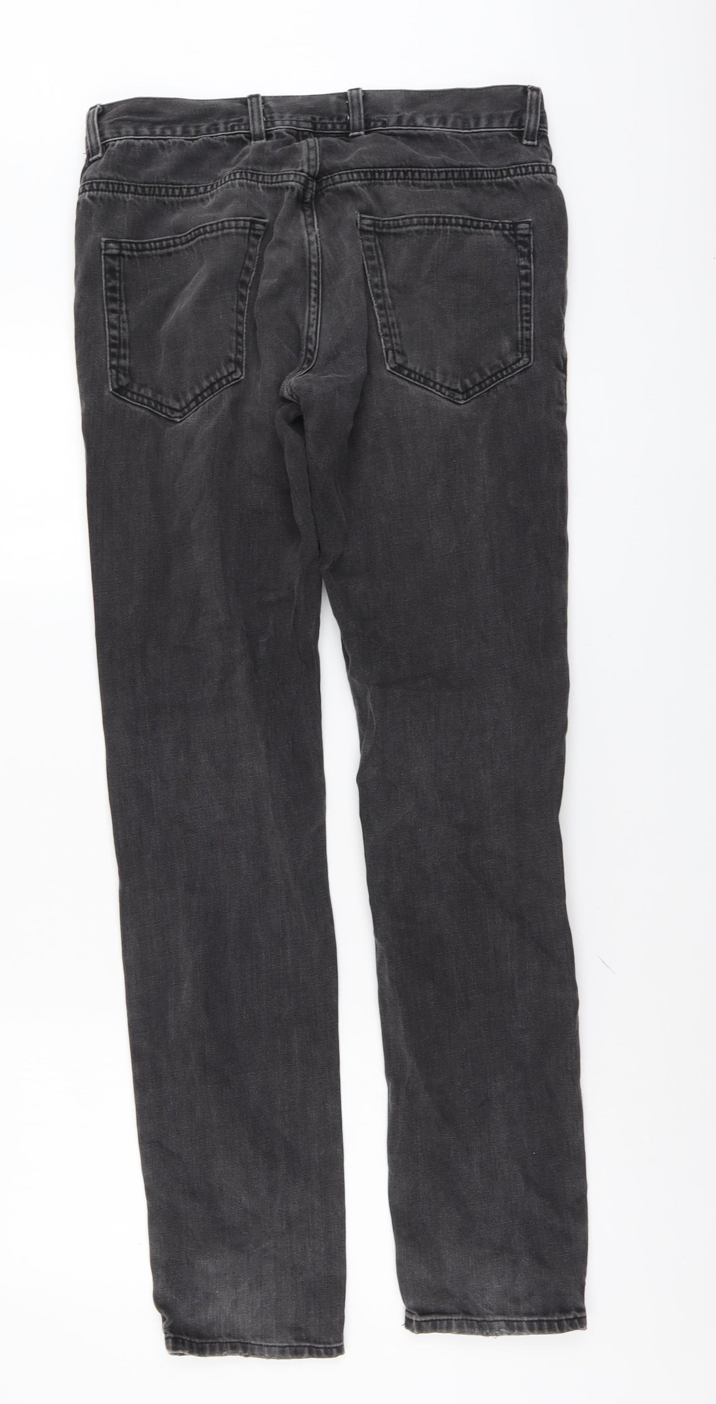 Topshop Mens Grey Cotton Straight Jeans Size 32 in L33 in Regular Button