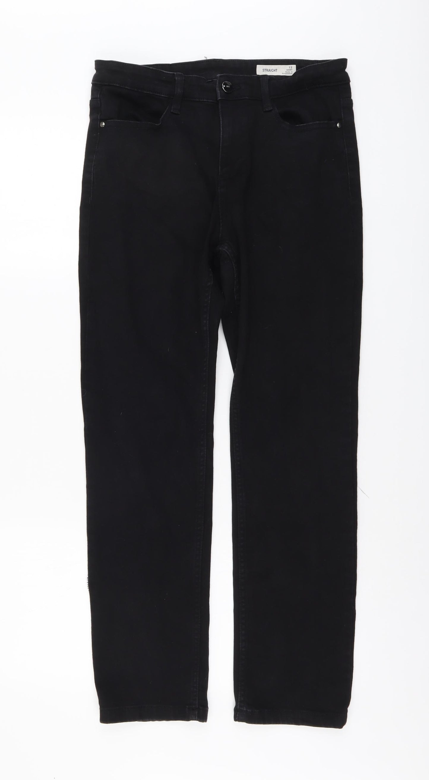 Marks and Spencer Womens Black Cotton Straight Jeans Size 12 L28 in Regular Button