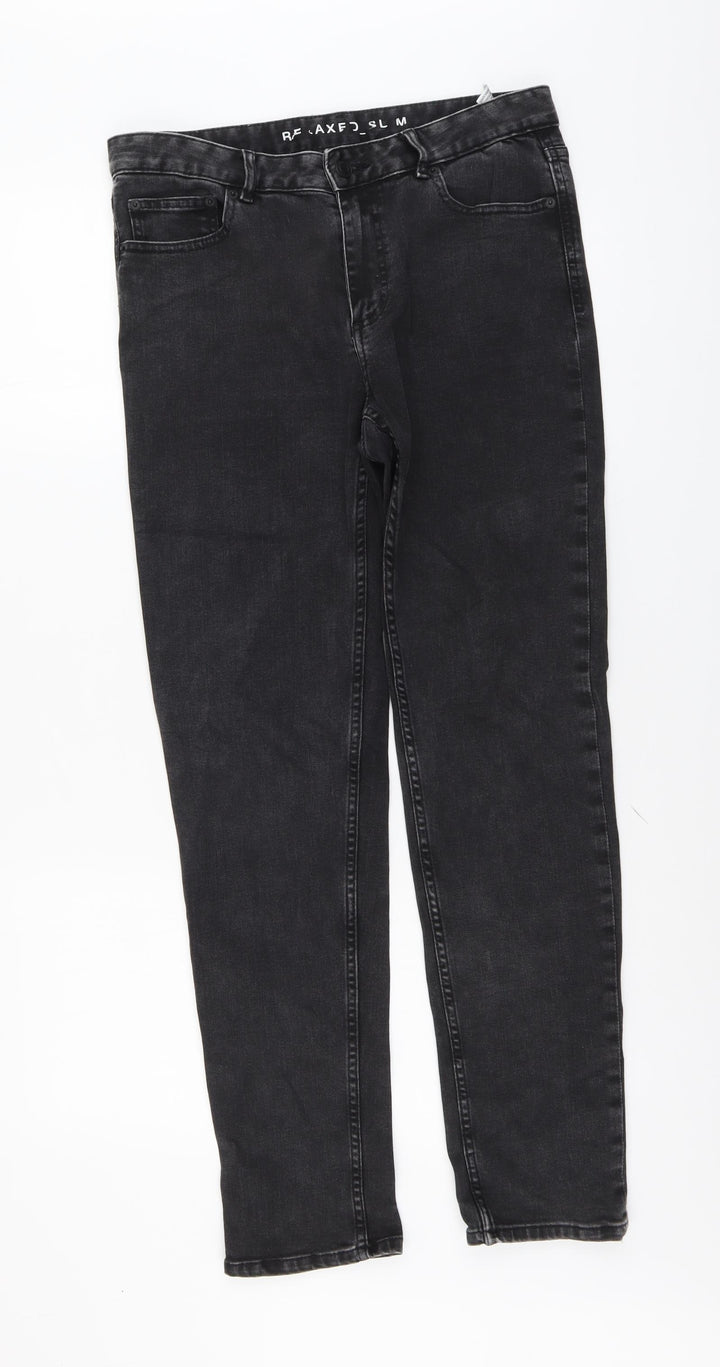 Marks and Spencer Womens Grey Cotton Straight Jeans Size 10 L30 in Regular Button