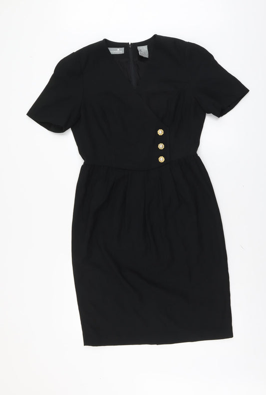 Liz Claiborne Womens Black Polyester Pencil Dress Size 10 V-Neck Zip