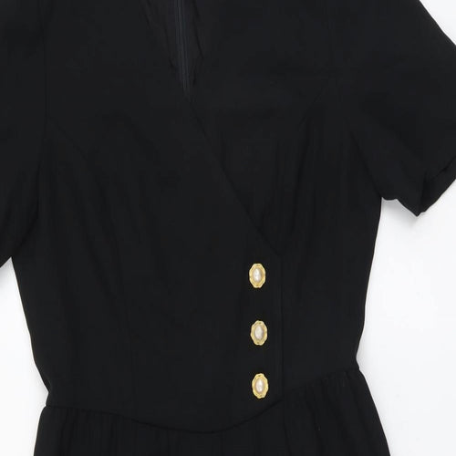 Liz Claiborne Womens Black Polyester Pencil Dress Size 10 V-Neck Zip