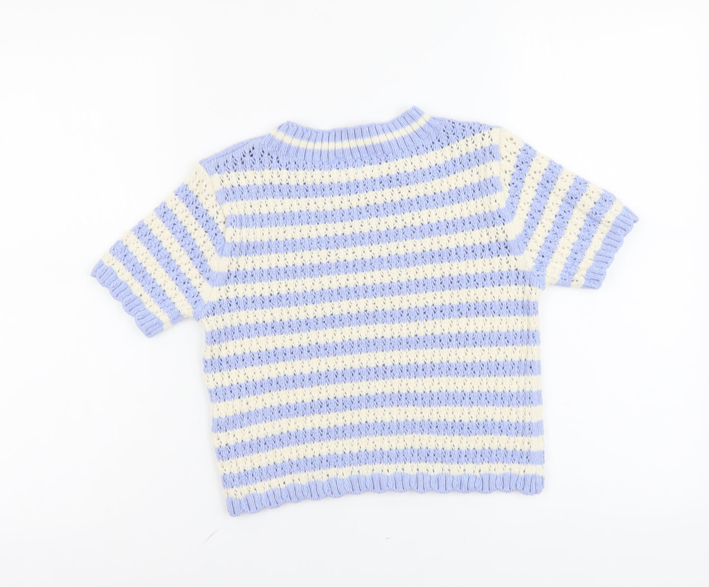 Marks and Spencer Girls Blue Round Neck Striped Cotton Pullover Jumper Size 11-12 Years Pullover