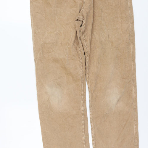 Marks and Spencer Womens Beige Cotton Trousers Size 12 L29 in Regular Button