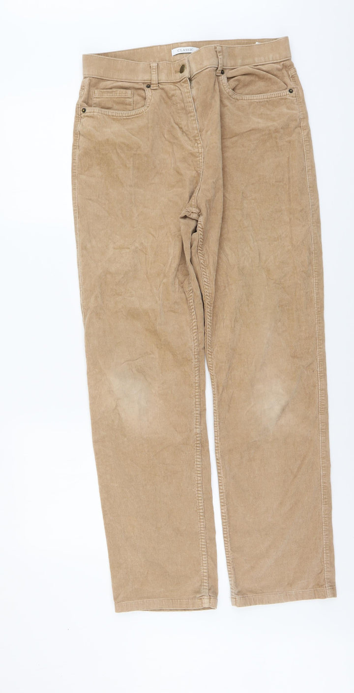 Marks and Spencer Womens Beige Cotton Trousers Size 12 L29 in Regular Button