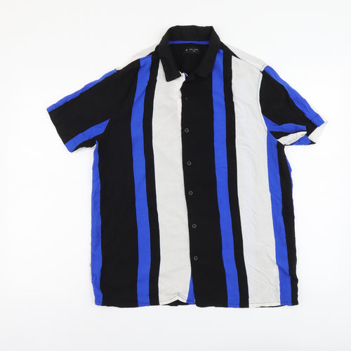 New Look Mens Multicoloured Striped Viscose Button-Up Size M Collared Button