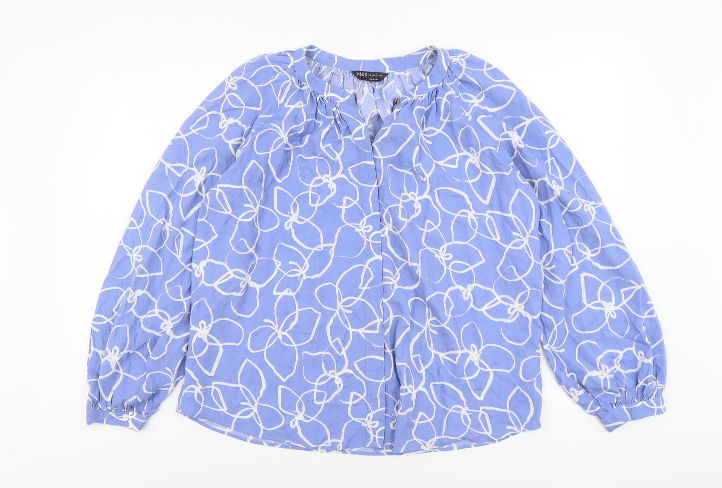 Marks and Spencer Womens Blue Geometric Viscose Basic Blouse Size 6 V-Neck