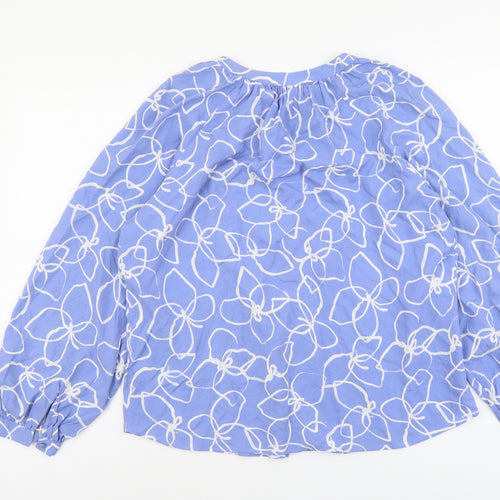 Marks and Spencer Womens Blue Geometric Viscose Basic Blouse Size 6 V-Neck