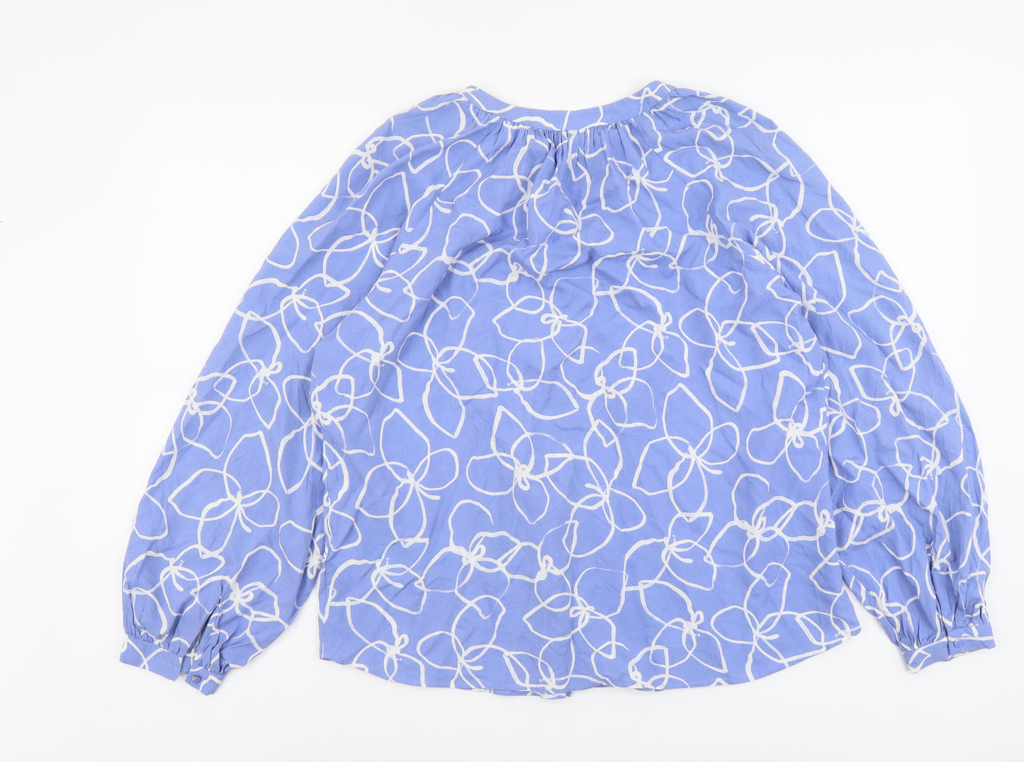 Marks and Spencer Womens Blue Geometric Viscose Basic Blouse Size 6 V-Neck