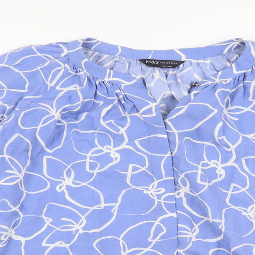 Marks and Spencer Womens Blue Geometric Viscose Basic Blouse Size 6 V-Neck