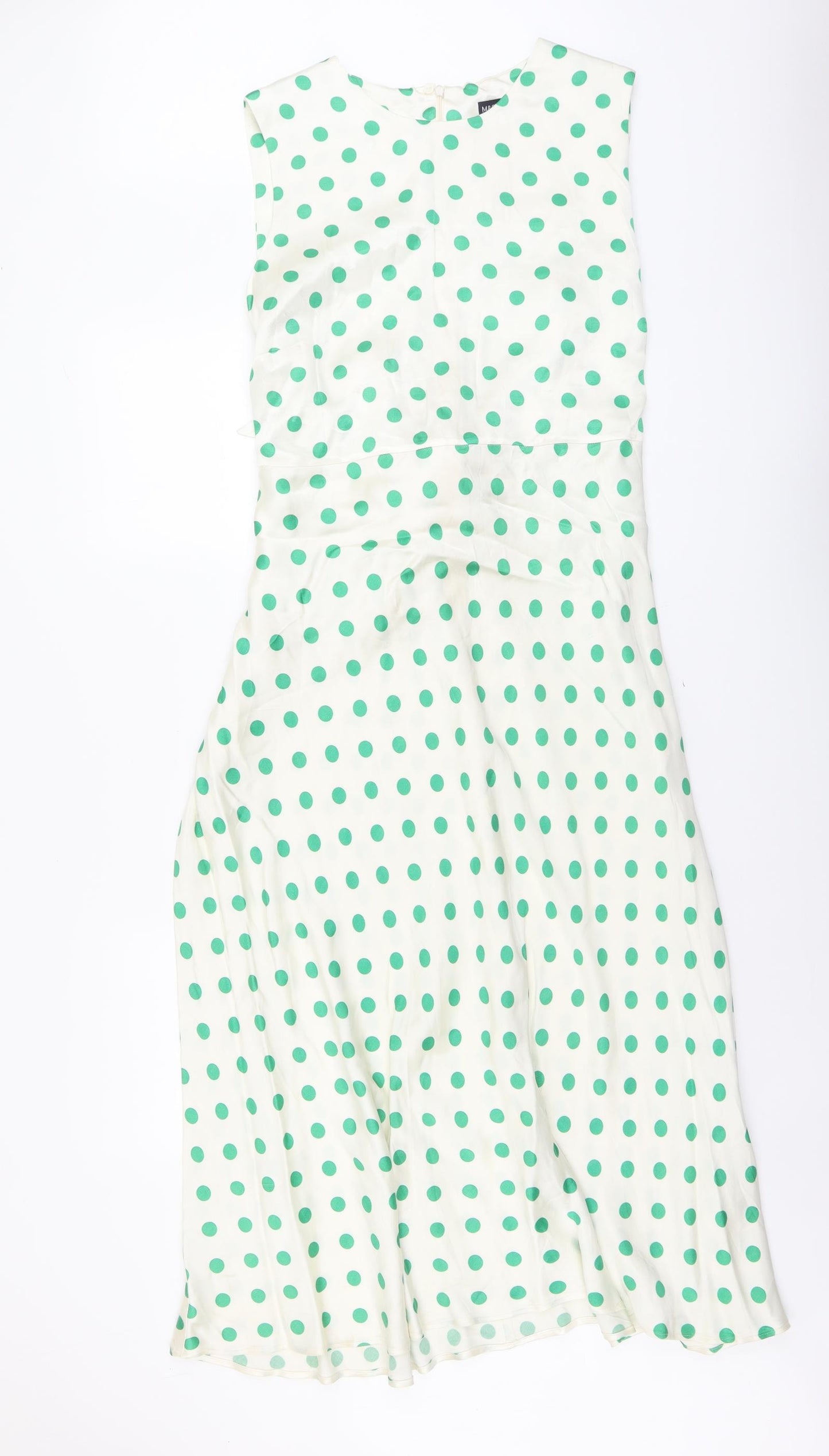 Marks and Spencer Womens Green Polka Dot Polyester Shift Size 22 Round Neck Zip