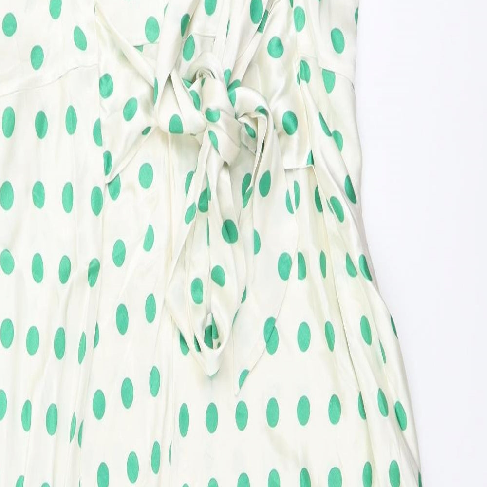 Marks and Spencer Womens Green Polka Dot Polyester Shift Size 22 Round Neck Zip