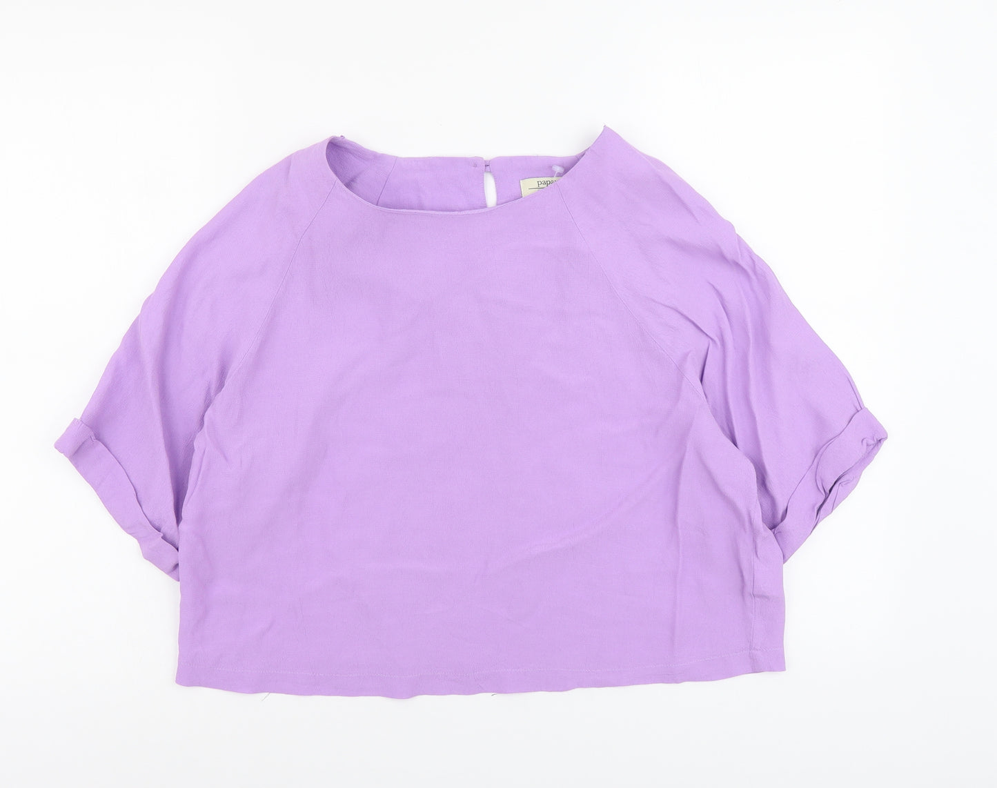 Papaya Womens Purple Viscose Cropped Blouse Size 12 Round Neck