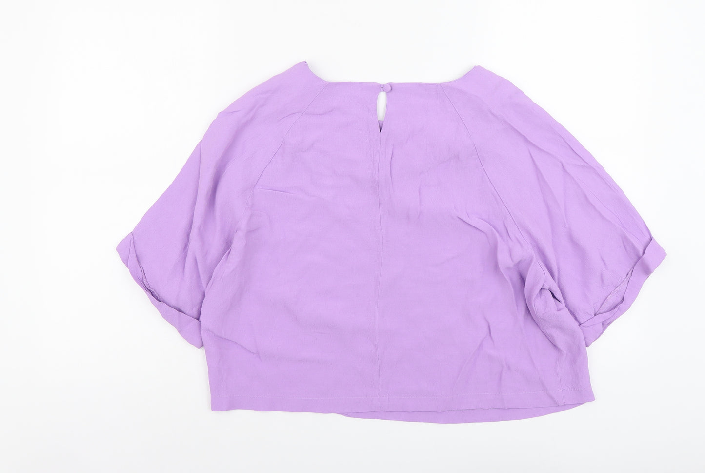 Papaya Womens Purple Viscose Cropped Blouse Size 12 Round Neck