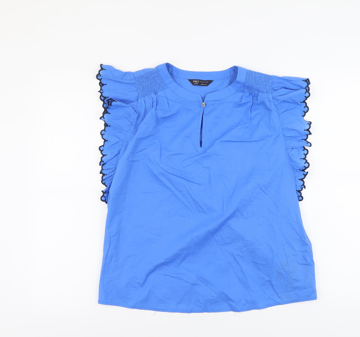 Marks and Spencer Womens Blue Cotton Basic Tank Size 10 V-Neck