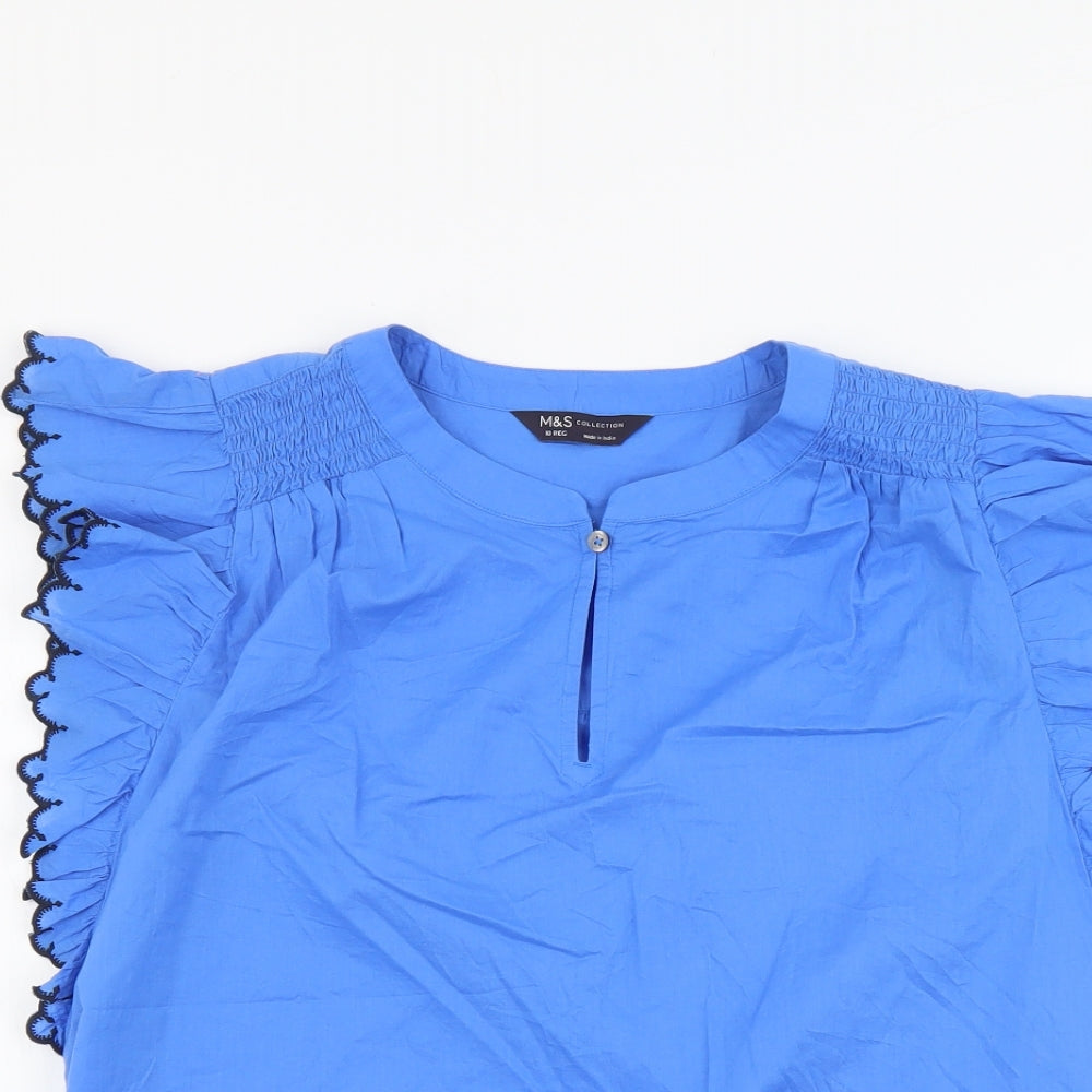 Marks and Spencer Womens Blue Cotton Basic Tank Size 10 V-Neck