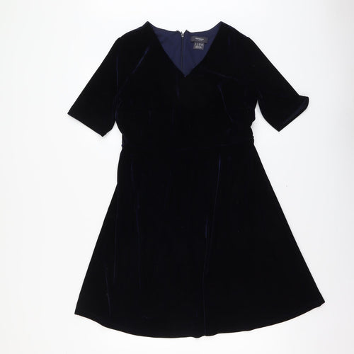Manguun Womens Blue Polyester Fit & Flare Size 3XS V-Neck Zip